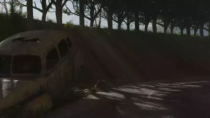 Old car scene with landscape style environment 