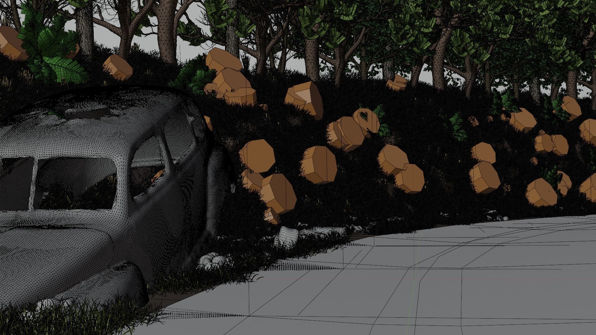 Old car scene with landscape style environment  3D model_2