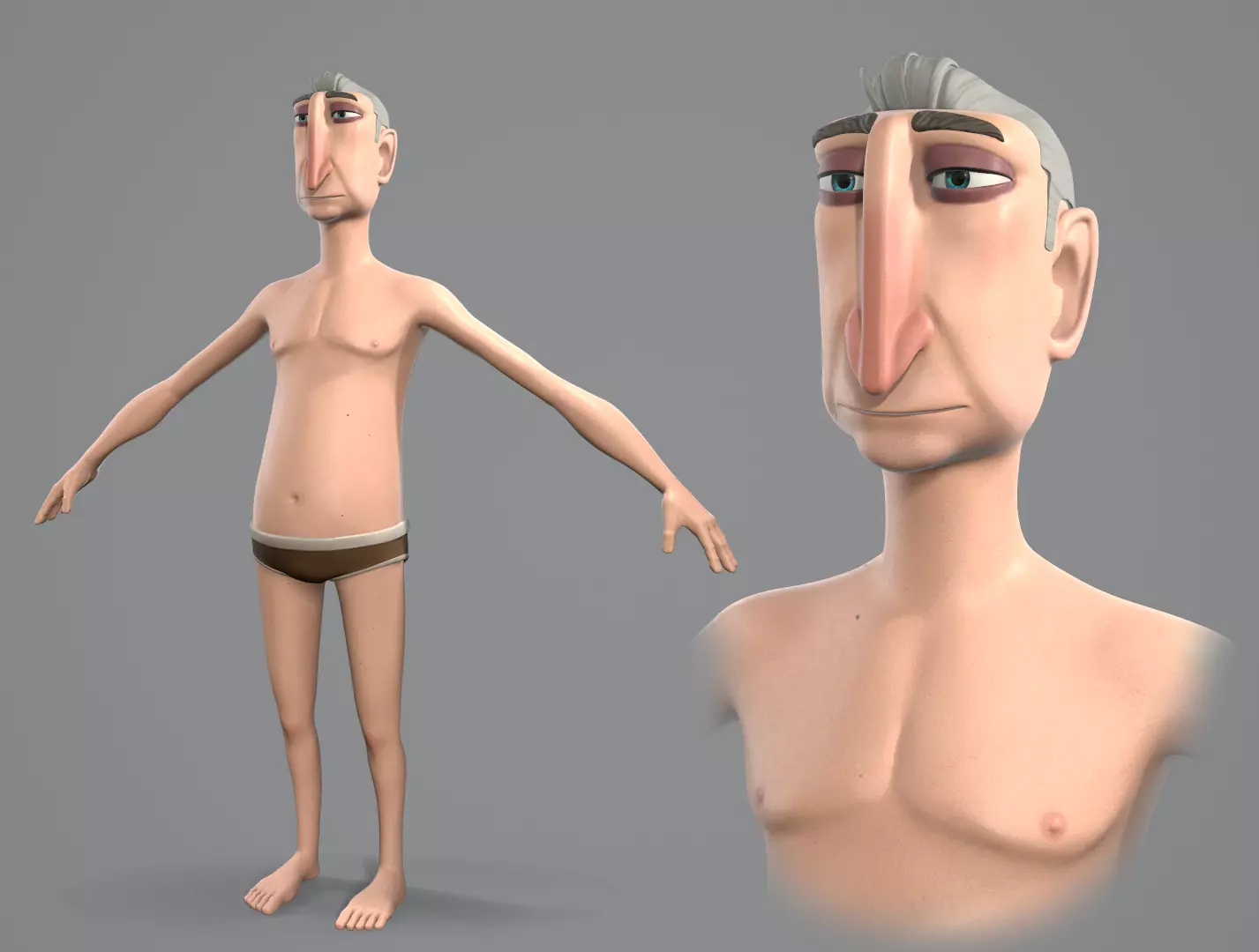 Cartoon male character Alfred base mesh Low-poly 3D model_0
