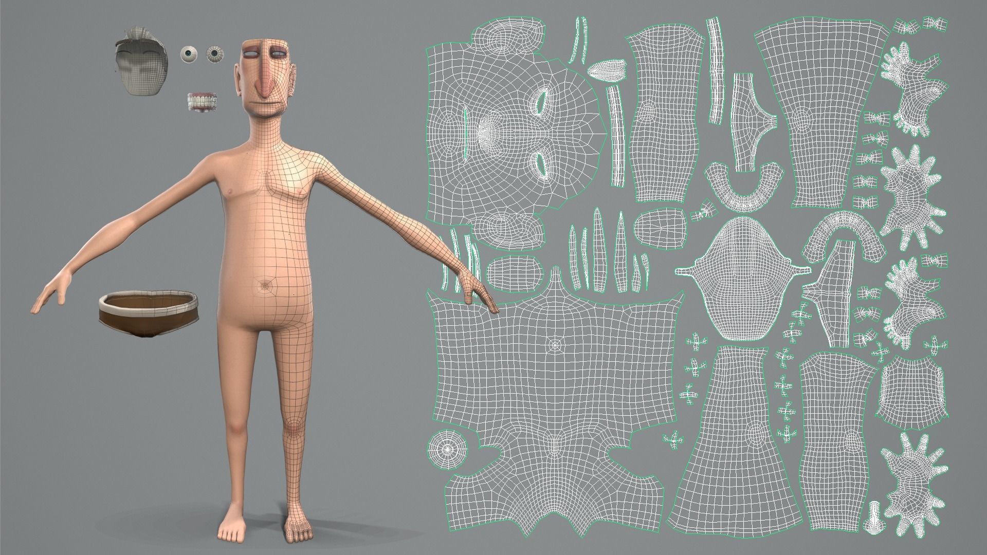 Cartoon male character Alfred base mesh Low-poly 3D model_8