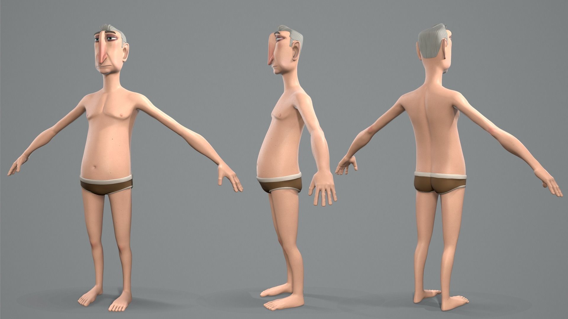 Cartoon male character Alfred base mesh Low-poly 3D model_4