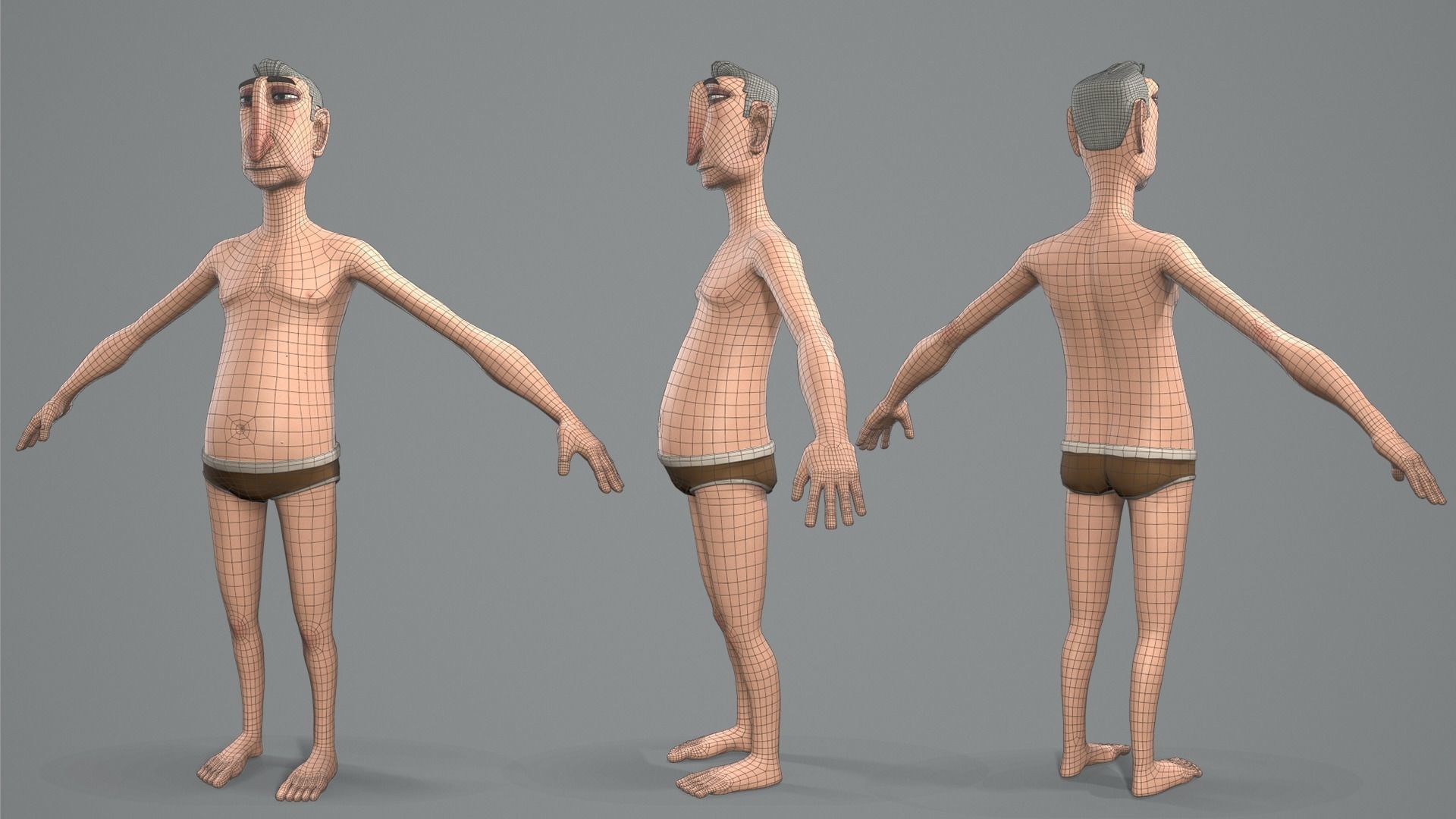 Cartoon male character Alfred base mesh Low-poly 3D model_5