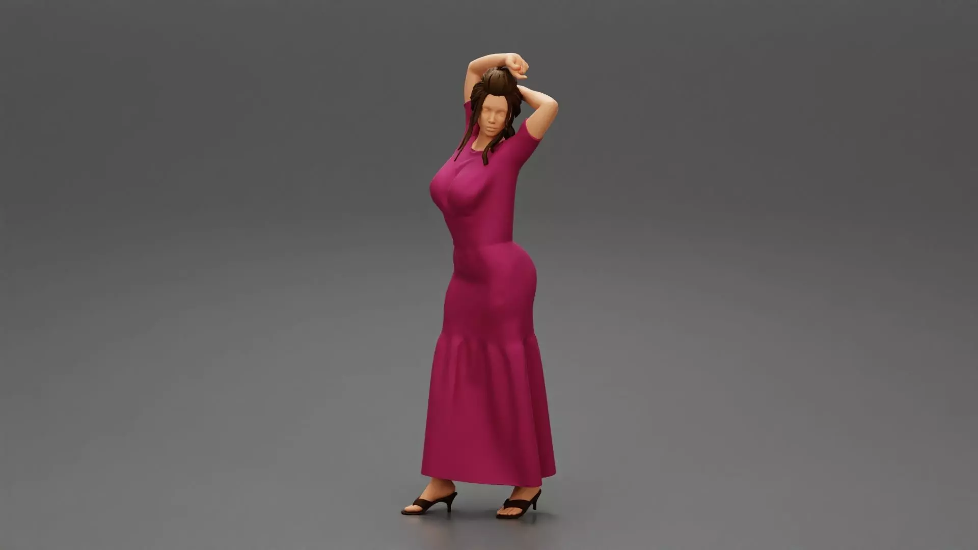 Pretty Woman in long Dress with Hands Behind Her Head 3D print model