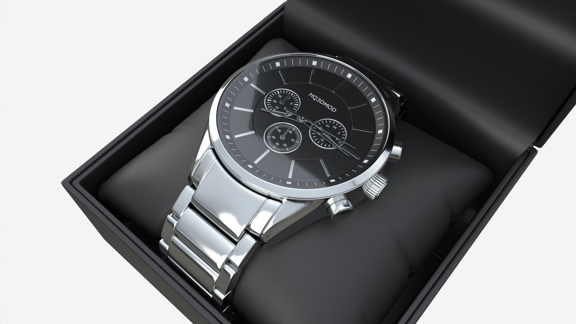 Wristwatch with Steel Bracelet in box 02 3D model_1