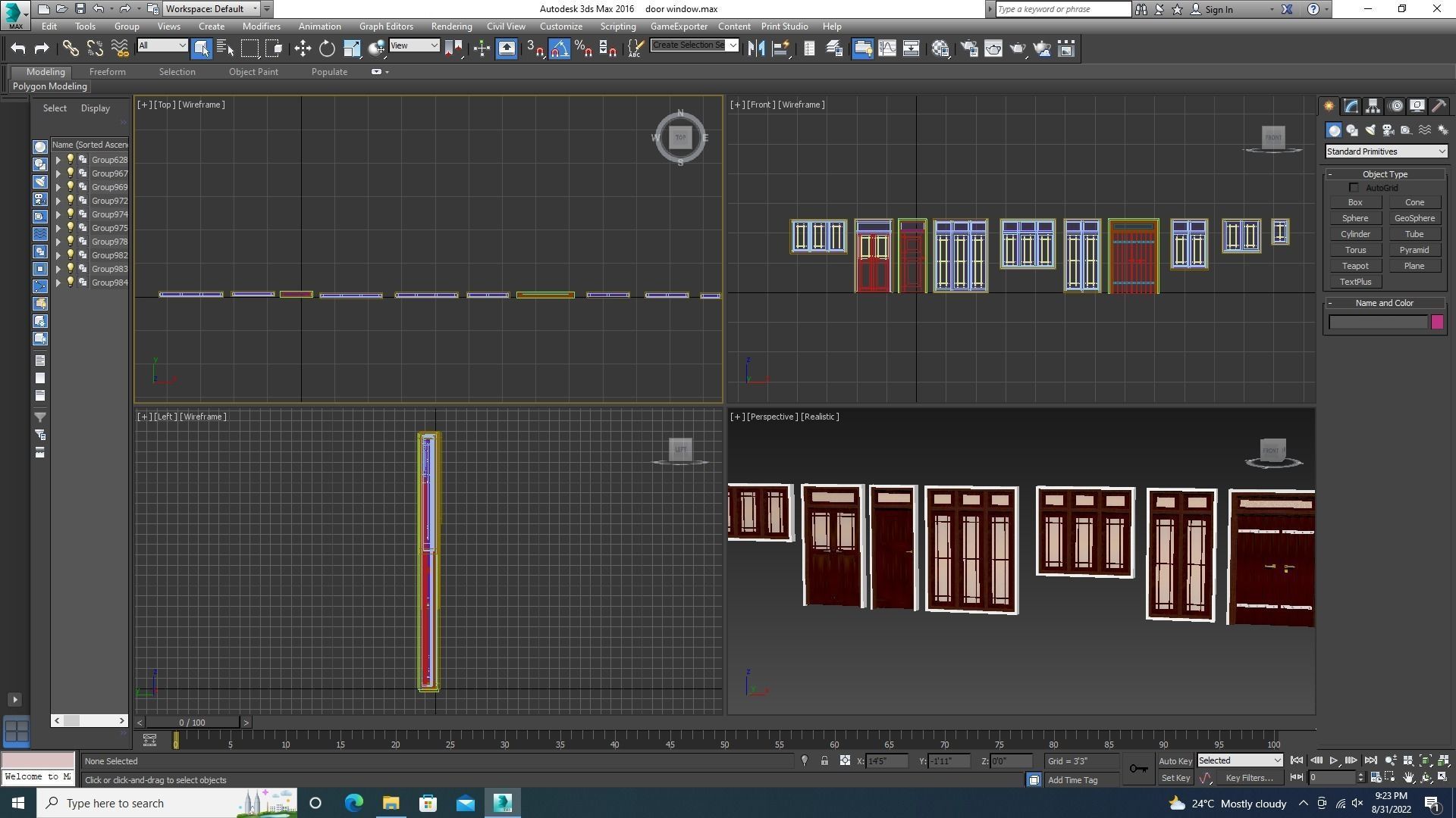 Timber door window 3D model_2