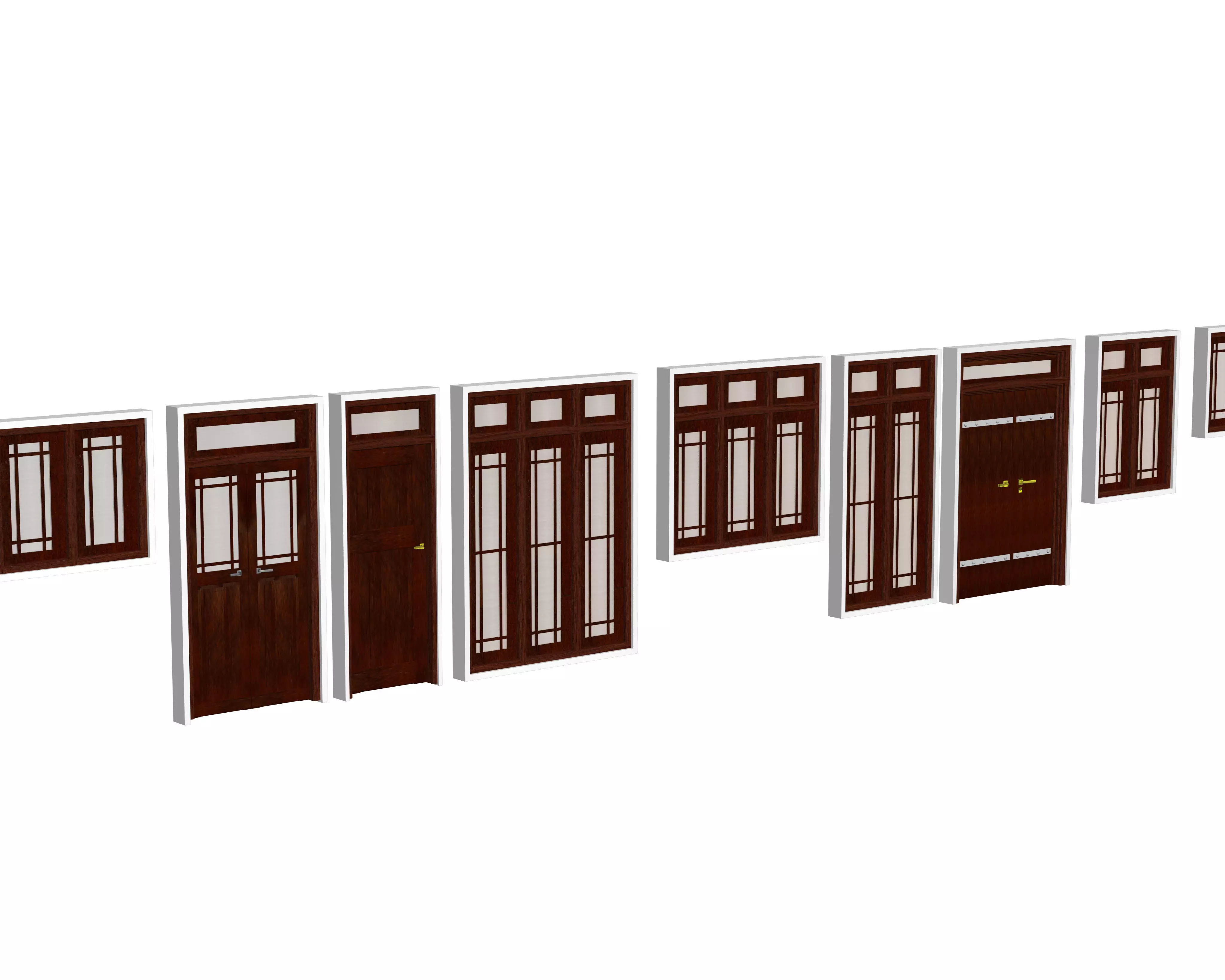 Timber door window 3D model_0