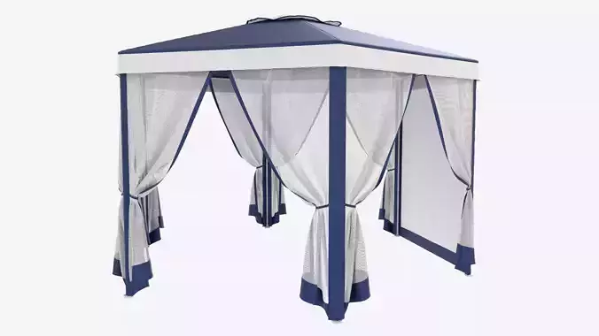 Hexagonal Garden Gazebo with Side Panels 01 3D model