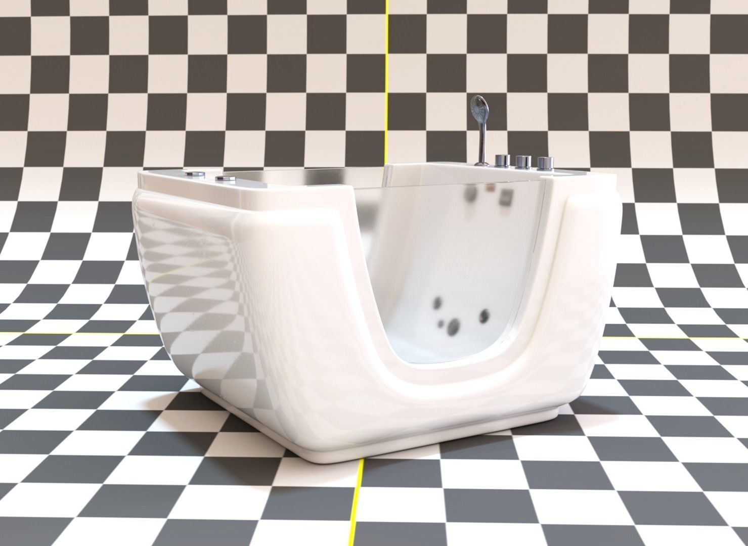 Jacuzzi bath tub with two faucets Low-poly 3D model_6