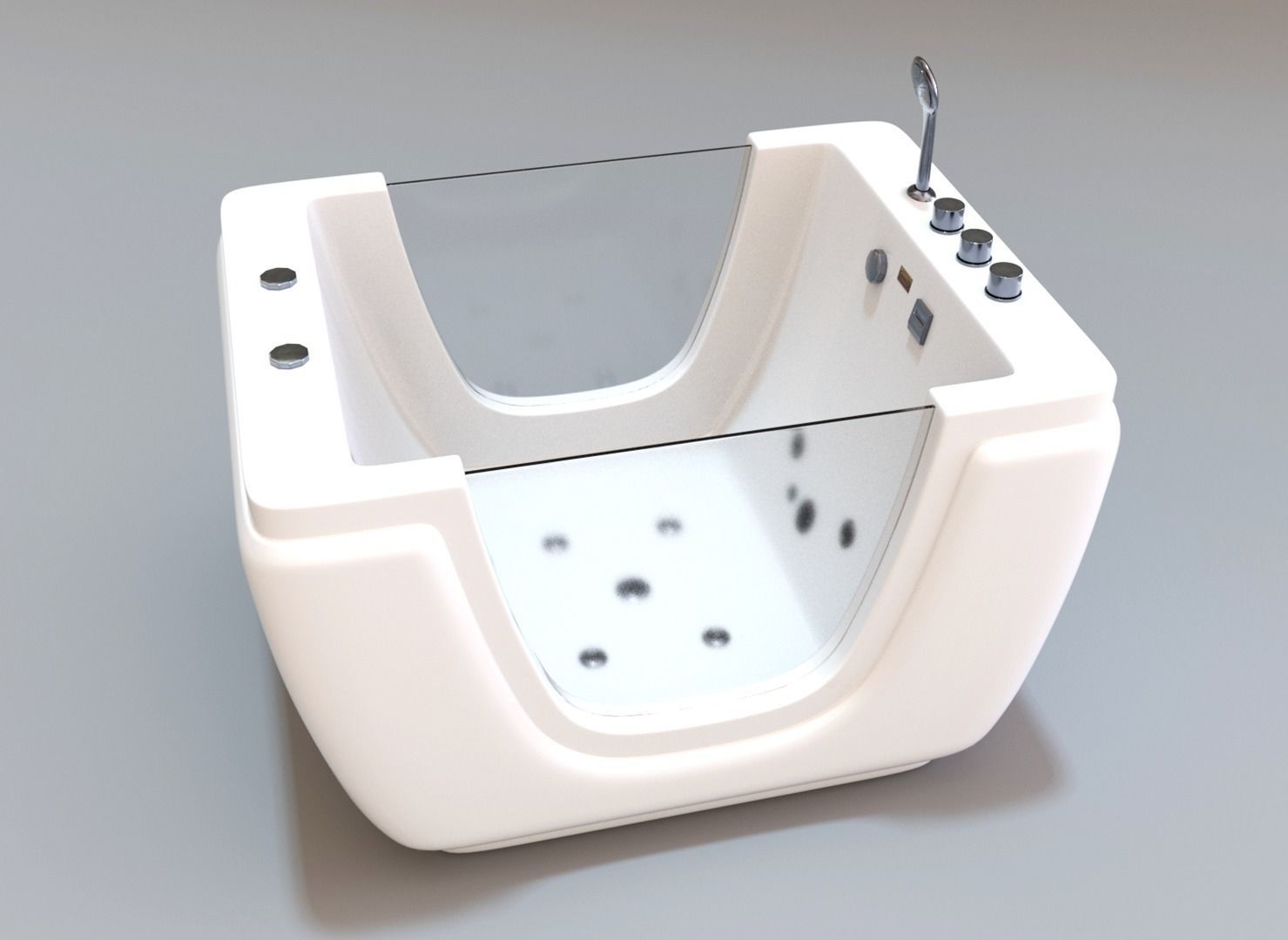 Jacuzzi bath tub with two faucets Low-poly 3D model_1