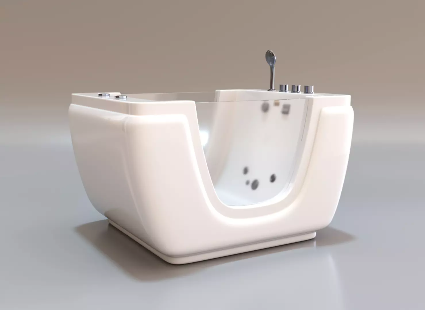 Jacuzzi bath tub with two faucets Low-poly 3D model_0