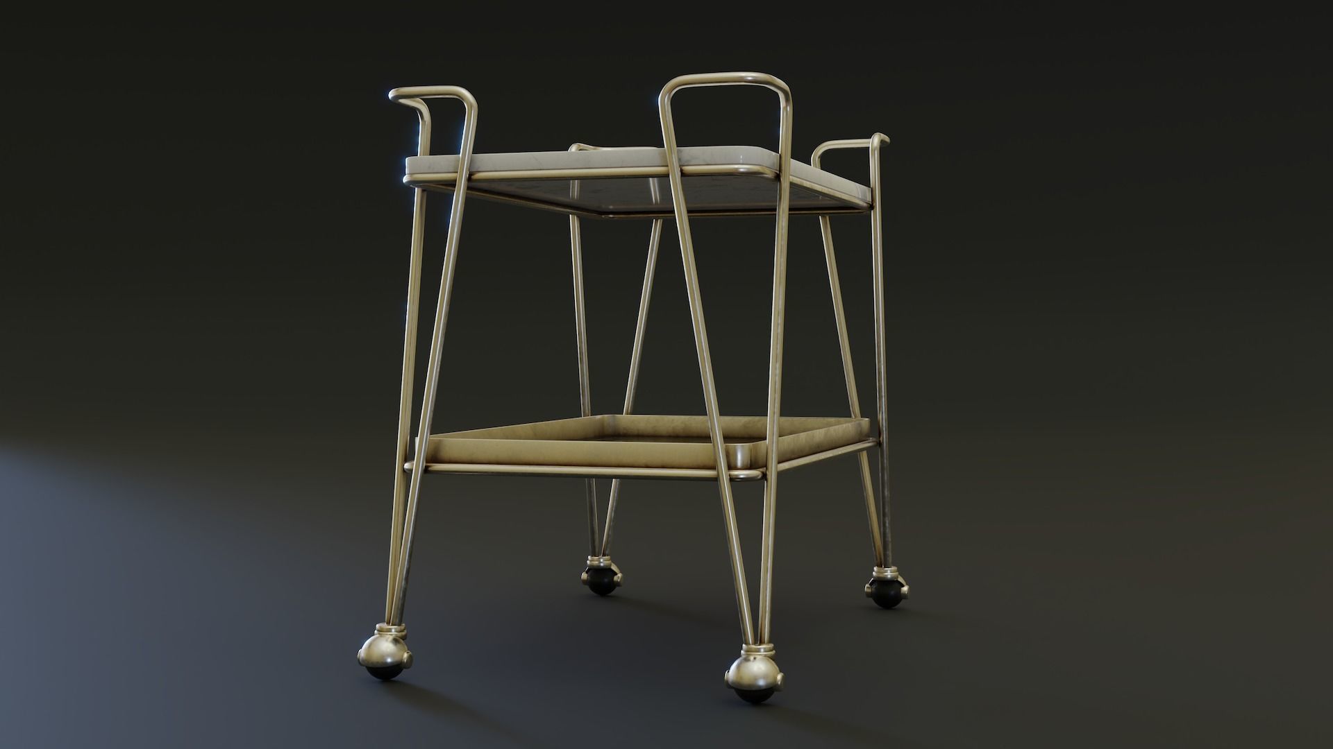 Mid-Century Bar Cart Low-poly 3D model_5