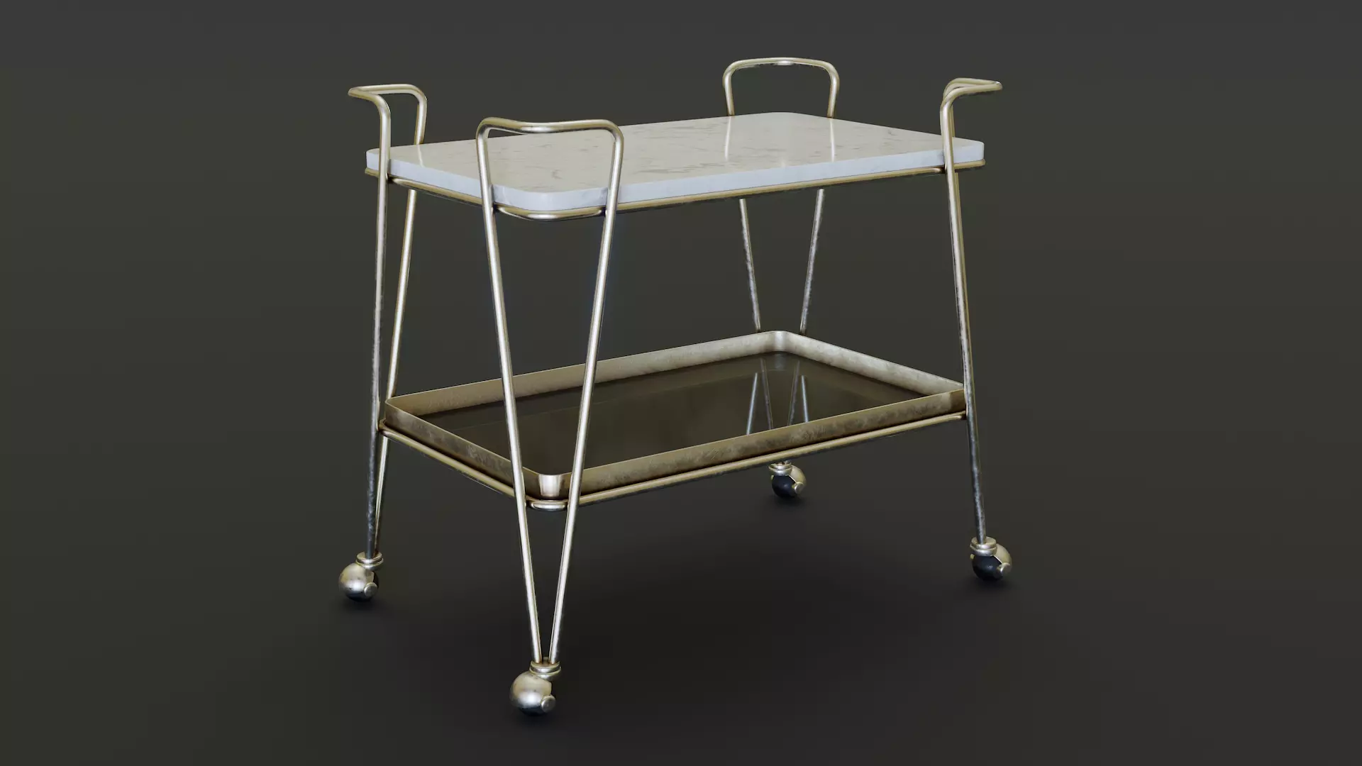 Mid-Century Bar Cart Low-poly 3D model_0
