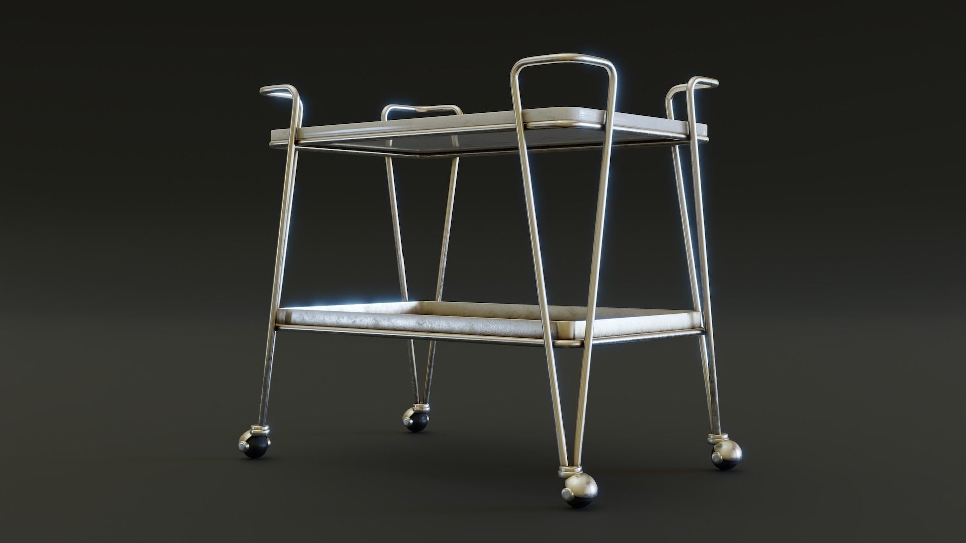 Mid-Century Bar Cart Low-poly 3D model_4