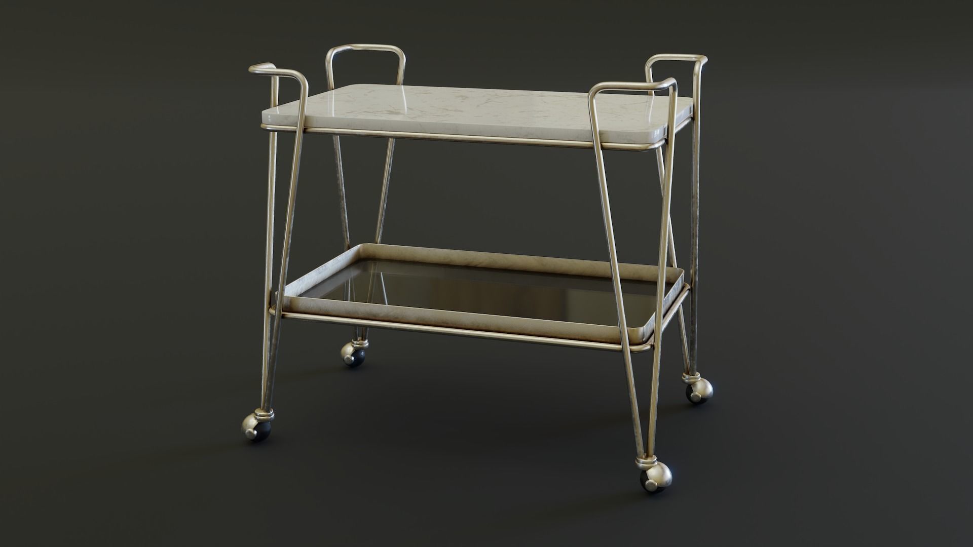Mid-Century Bar Cart Low-poly 3D model_2
