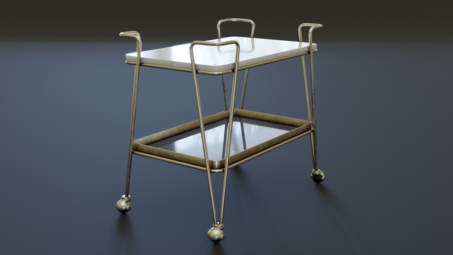 Mid-Century Bar Cart Low-poly 3D model_3
