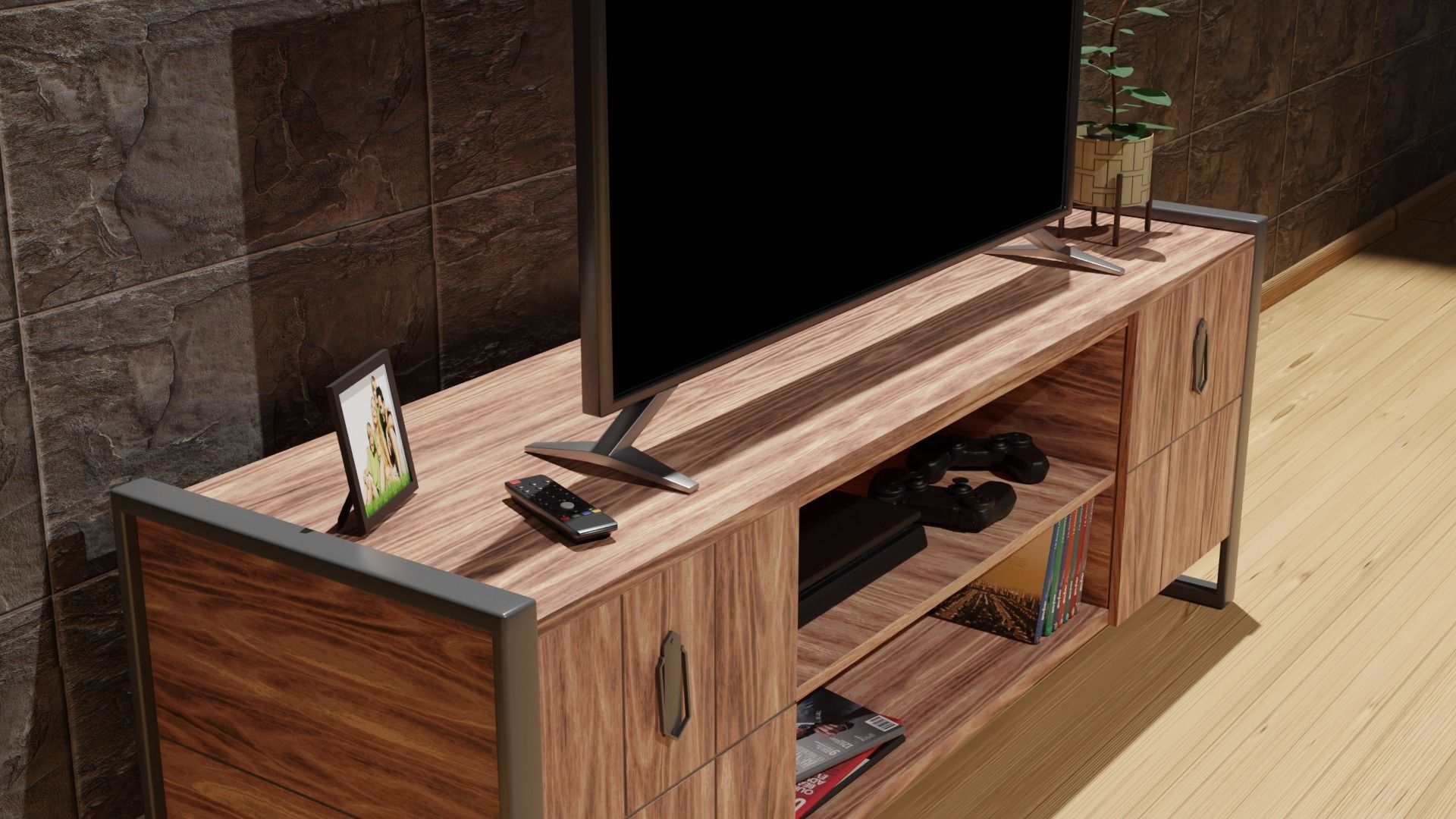 Wooden Tv Unit 3D model_2