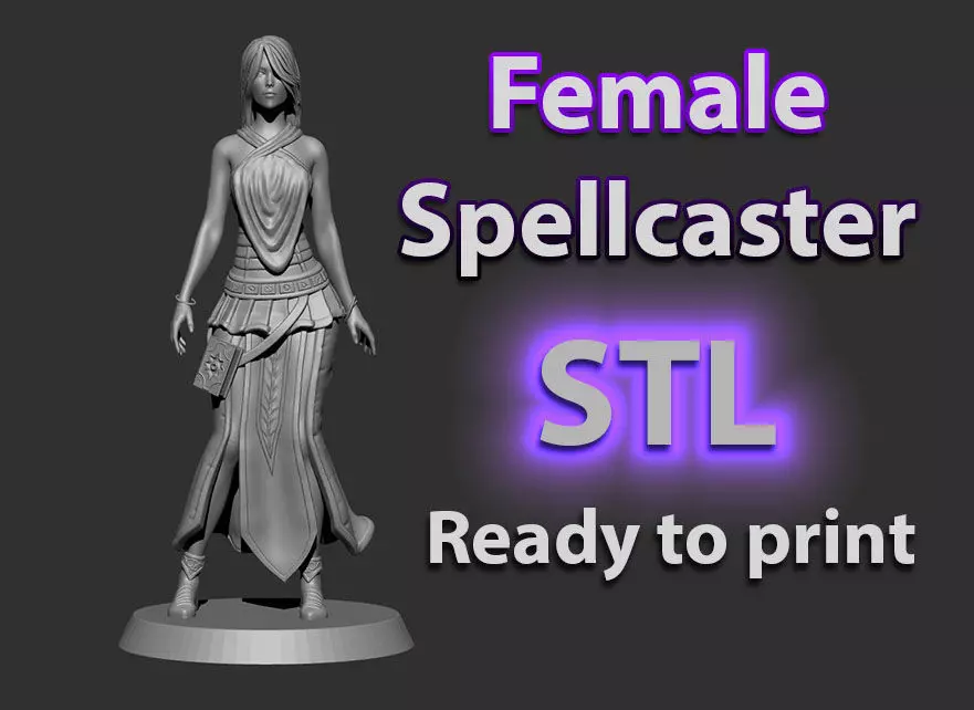 Female Spellcaster mage sorcerer 3D print model_0