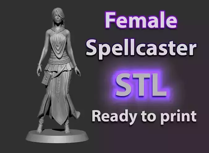 Female Spellcaster mage sorcerer 3D print model