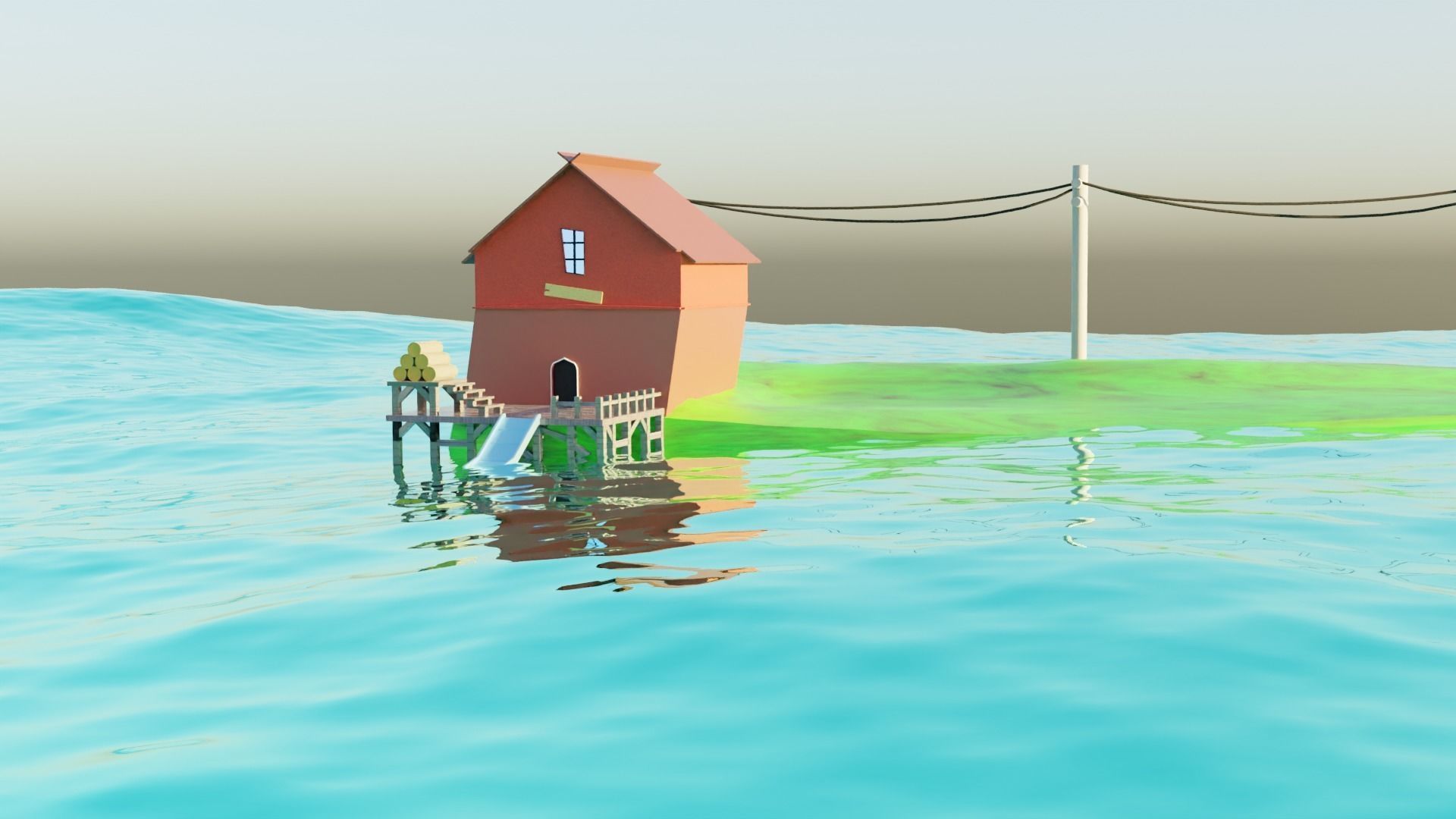 Cartoon house Low-poly 3D model_3