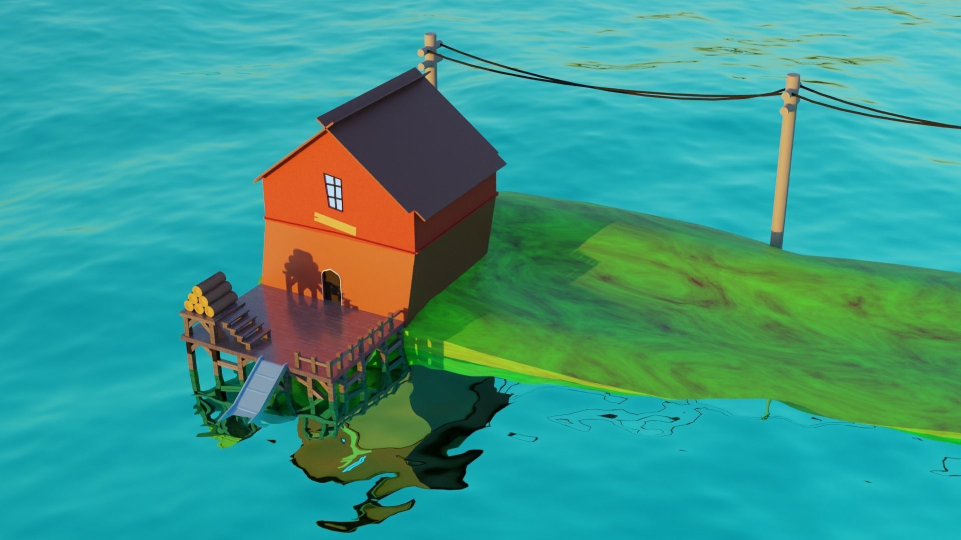 Cartoon house Low-poly 3D model_1