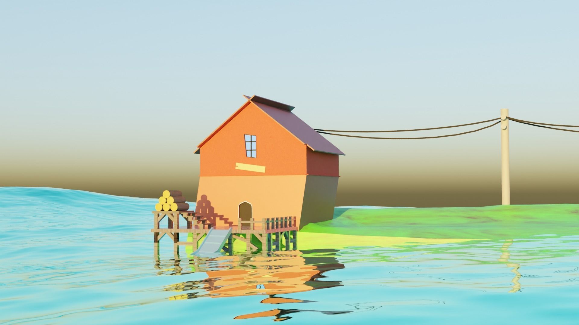 Cartoon house Low-poly 3D model_2