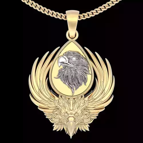 Angry Eagle pendant gold printable jewelry 3D model