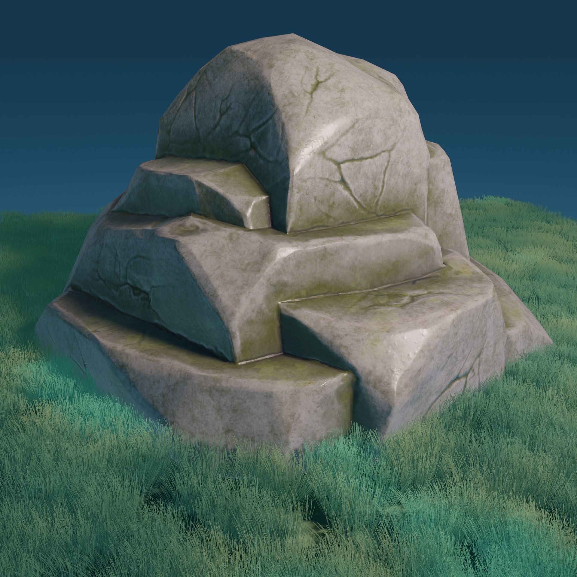 Stone  with moss Free low-poly 3D model_2