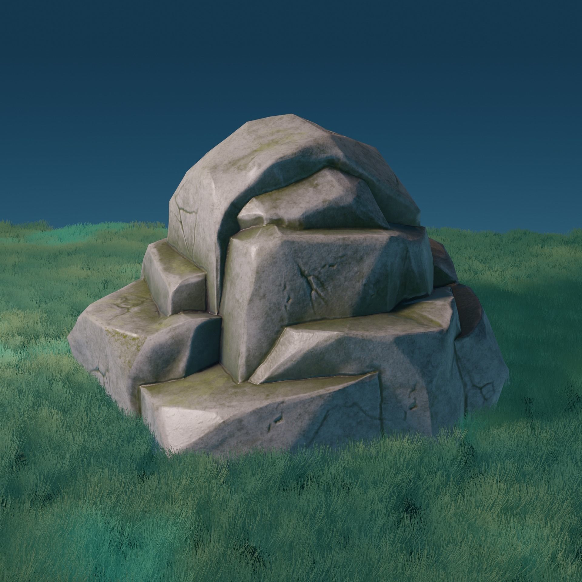 Stone  with moss Free low-poly 3D model_1