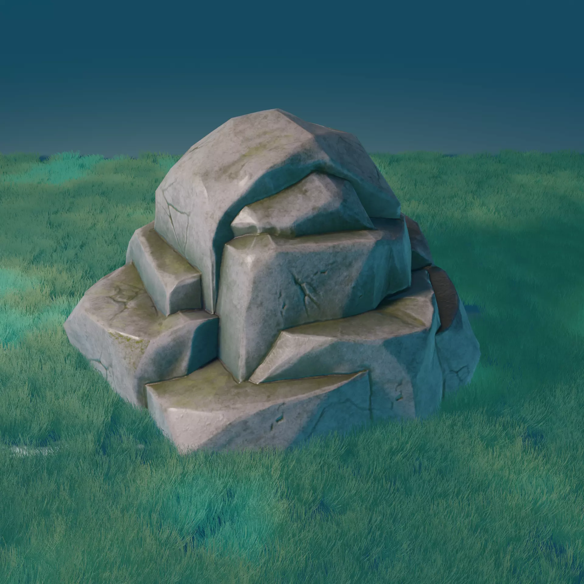 Stone  with moss Free low-poly 3D model_0