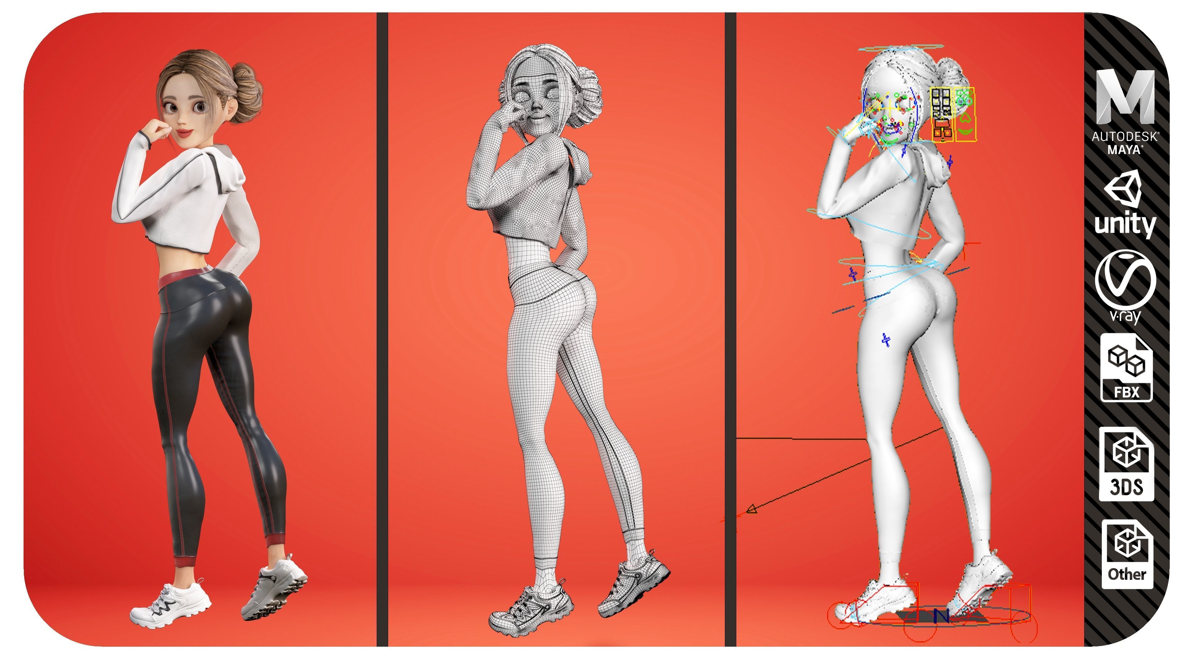 Girl Character Full Rigged 3D model 3D model_9