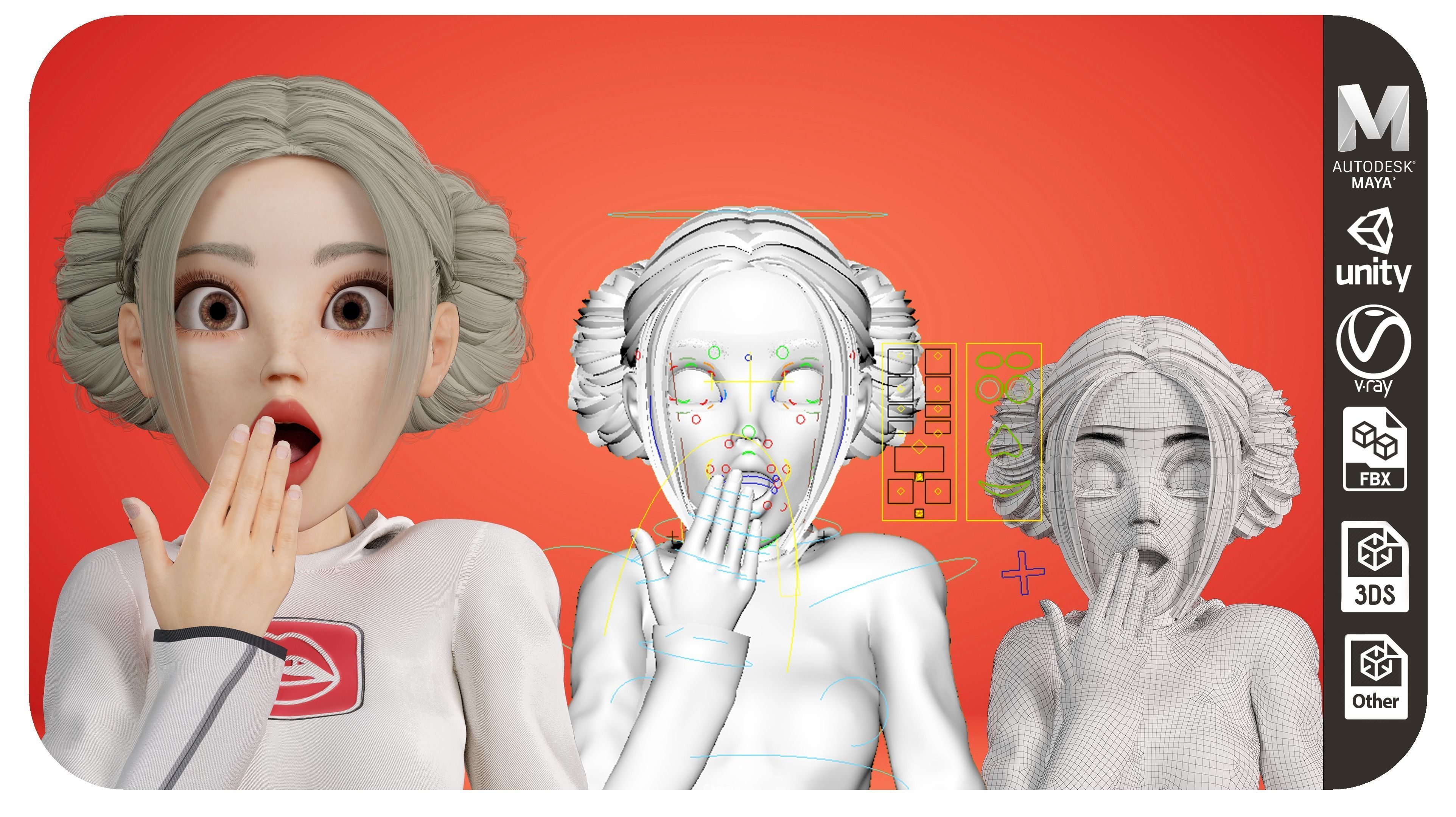 Girl Character Full Rigged 3D model 3D model_10