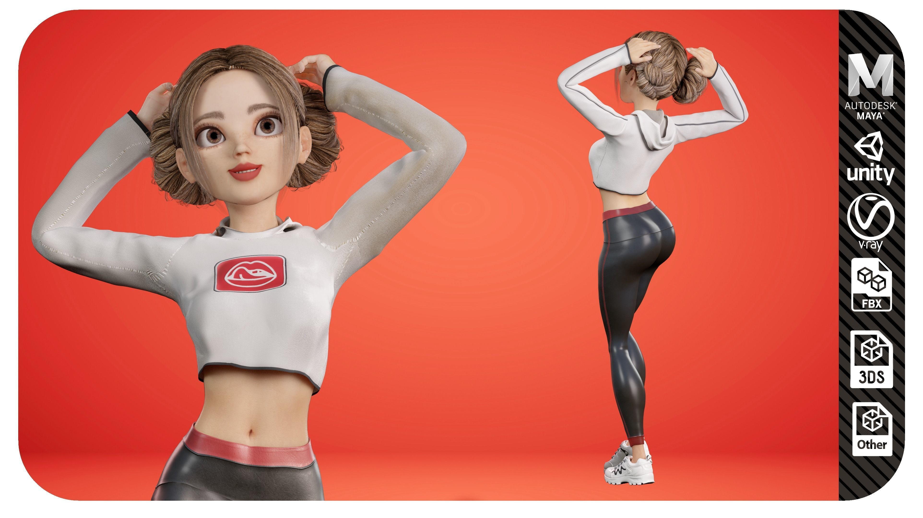 Girl Character Full Rigged 3D model 3D model_7