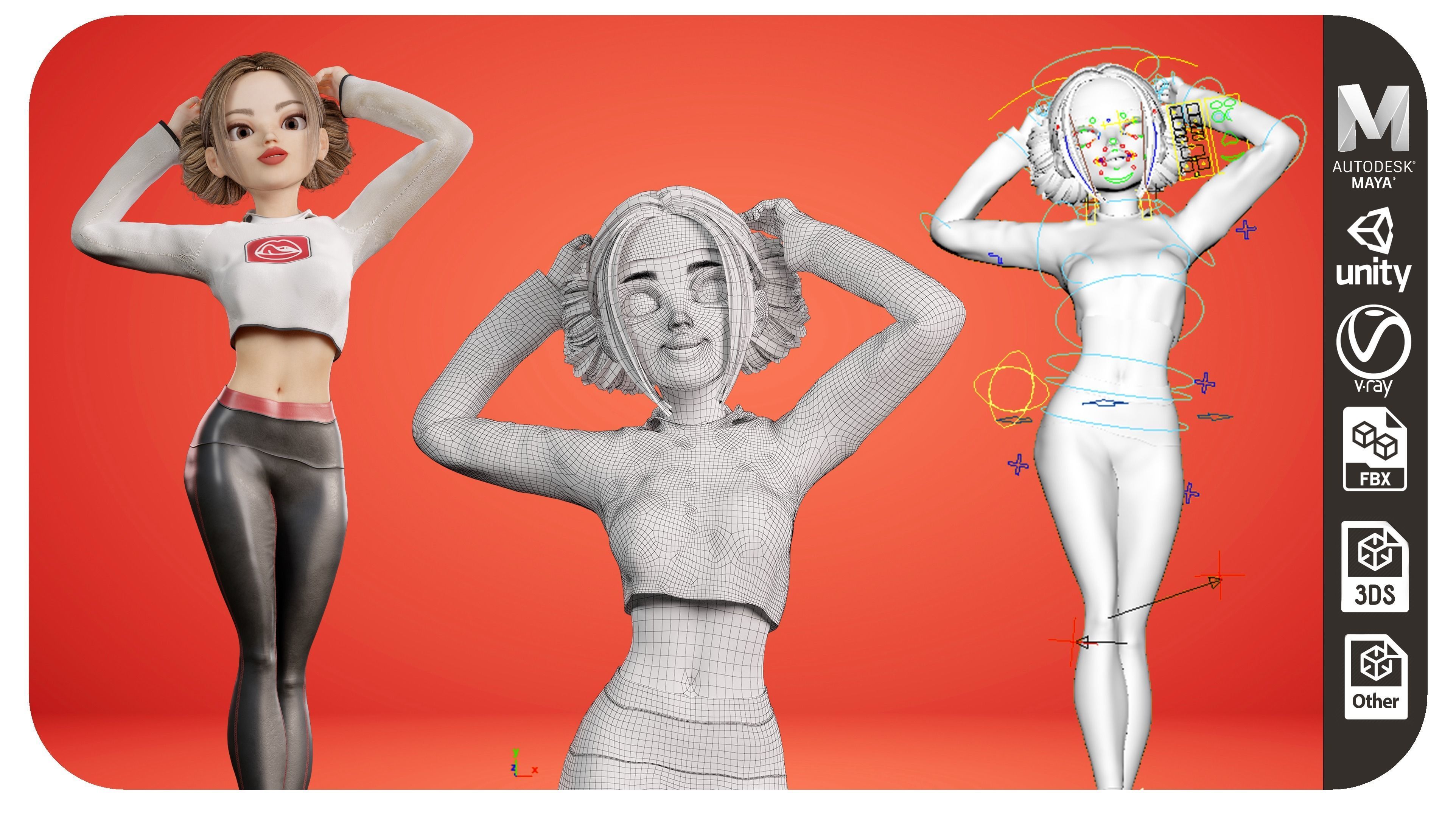 Girl Character Full Rigged 3D model 3D model_11