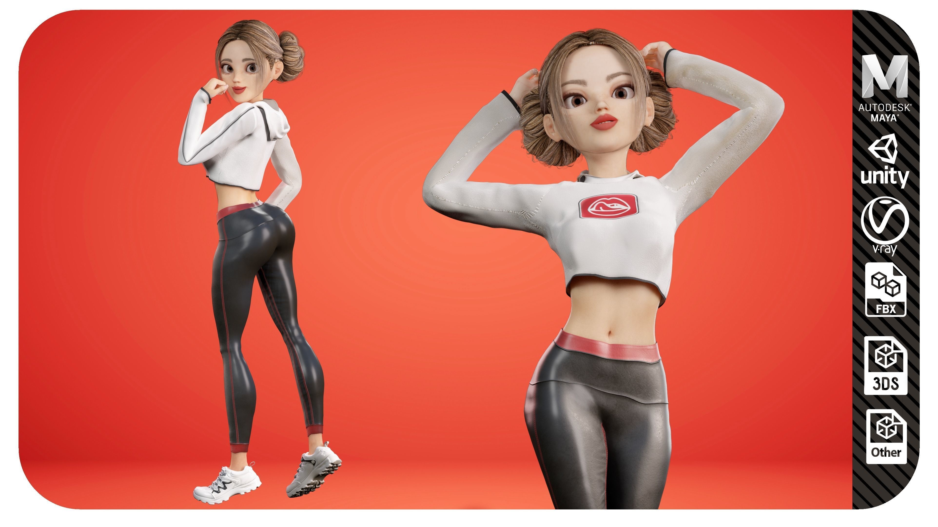Girl Character Full Rigged 3D model 3D model_4