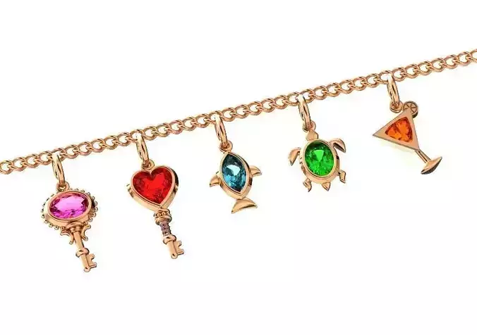 pendants on a necklace bracelet turtle key cocktail fish 463