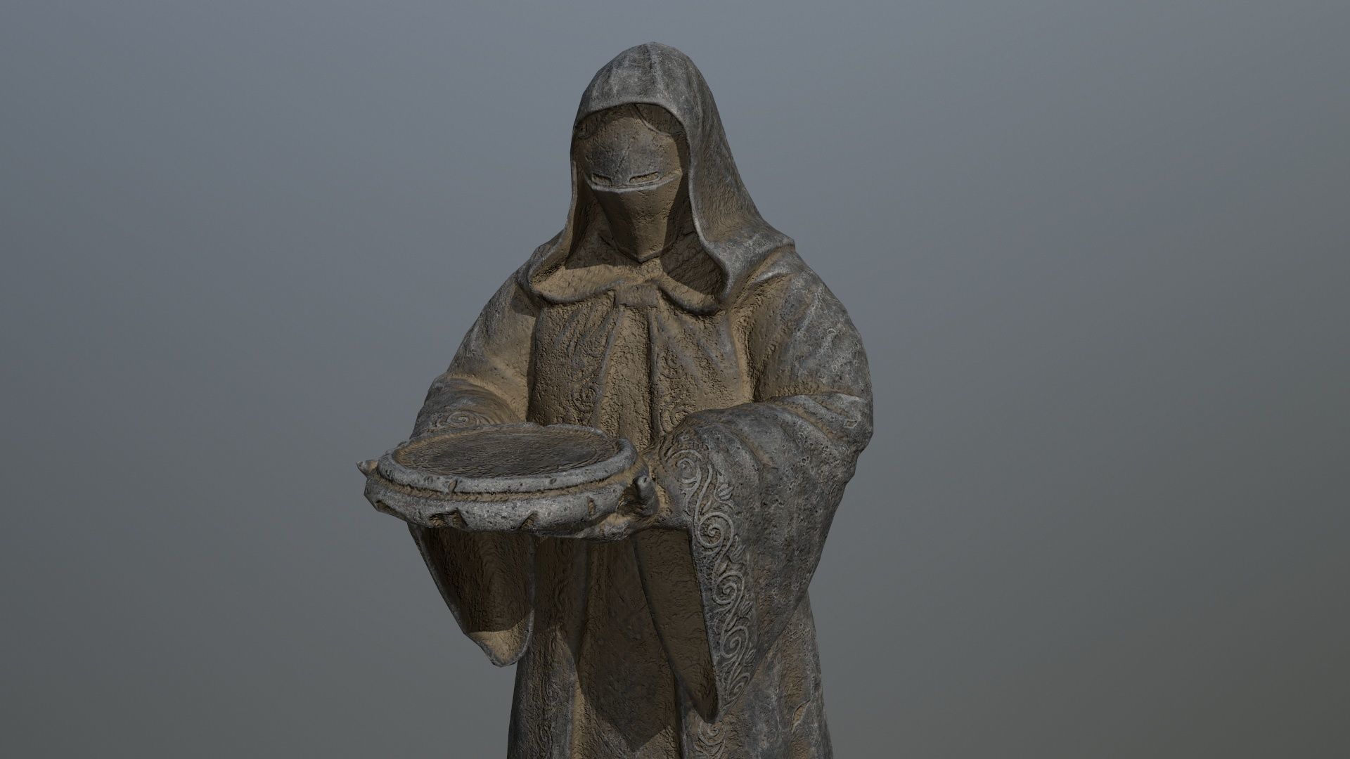 statue 1 of monk Low-poly 3D model_8