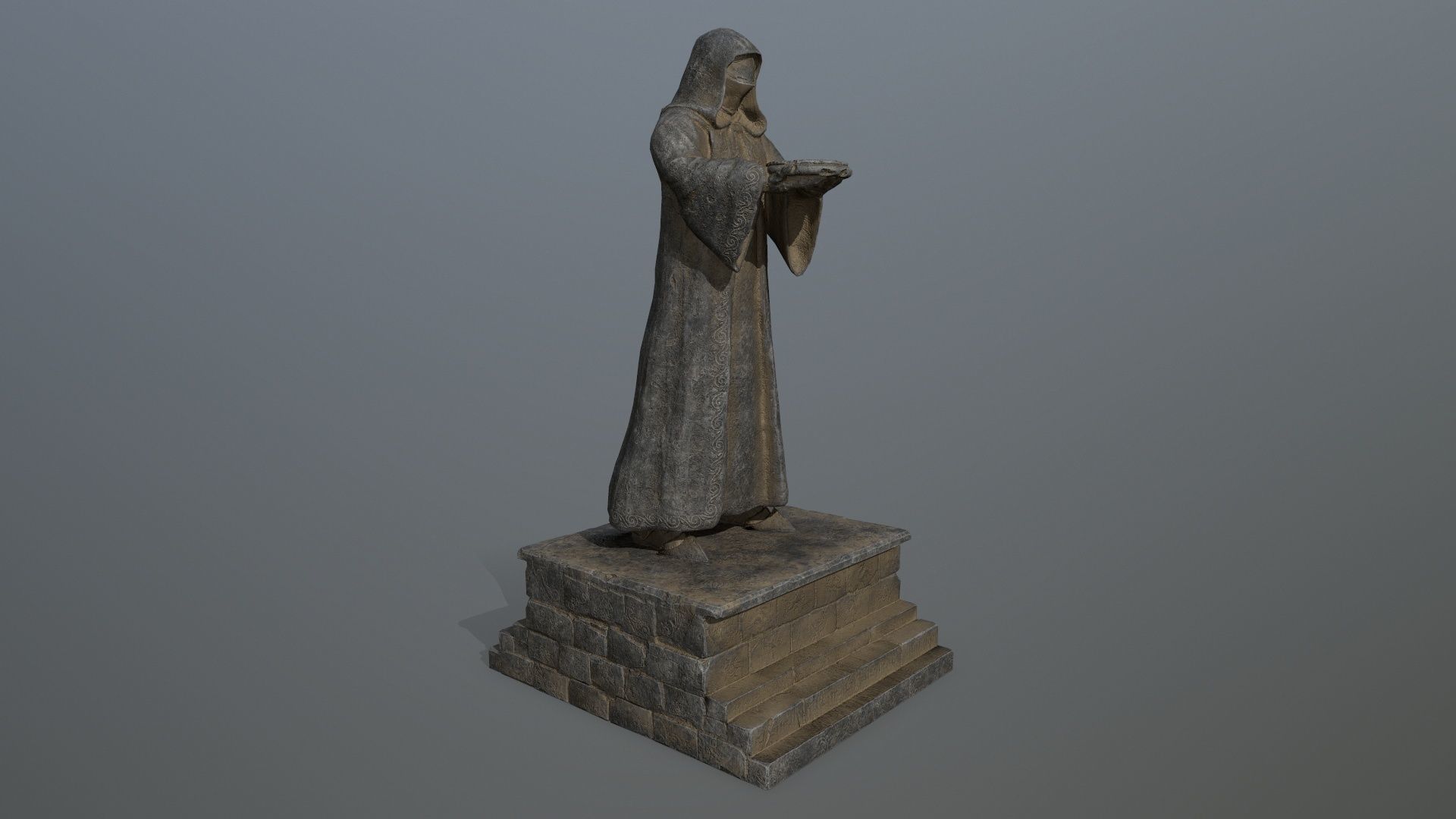 statue 1 of monk Low-poly 3D model_3