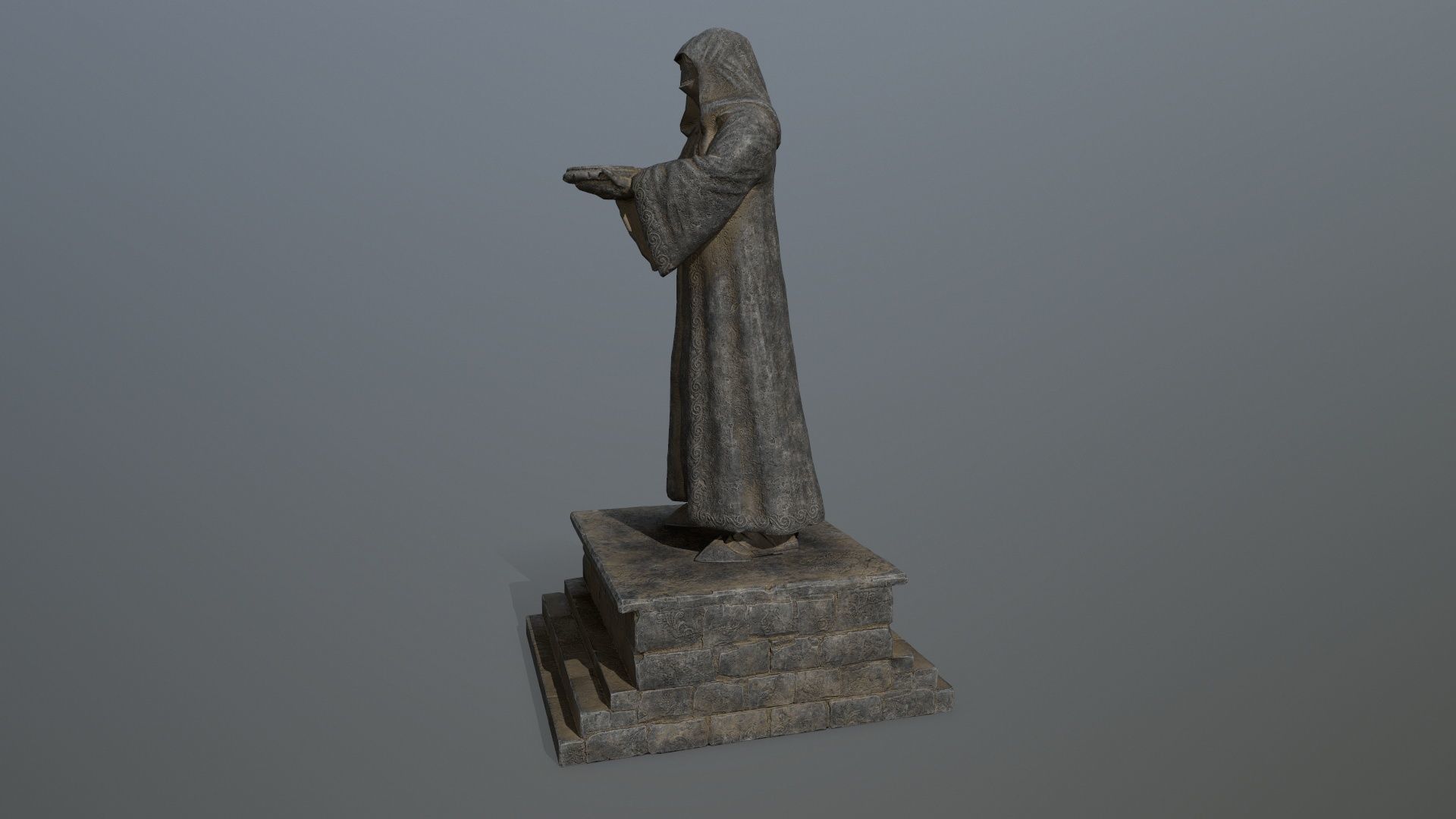 statue 1 of monk Low-poly 3D model_7
