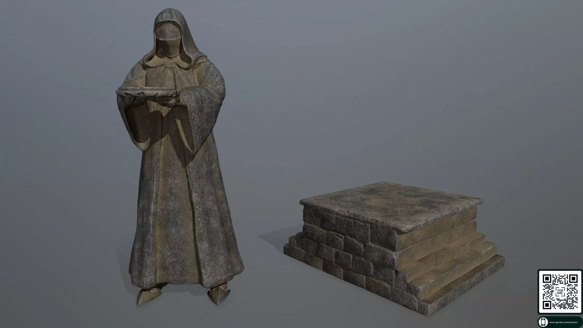 statue 1 of monk Low-poly 3D model_0