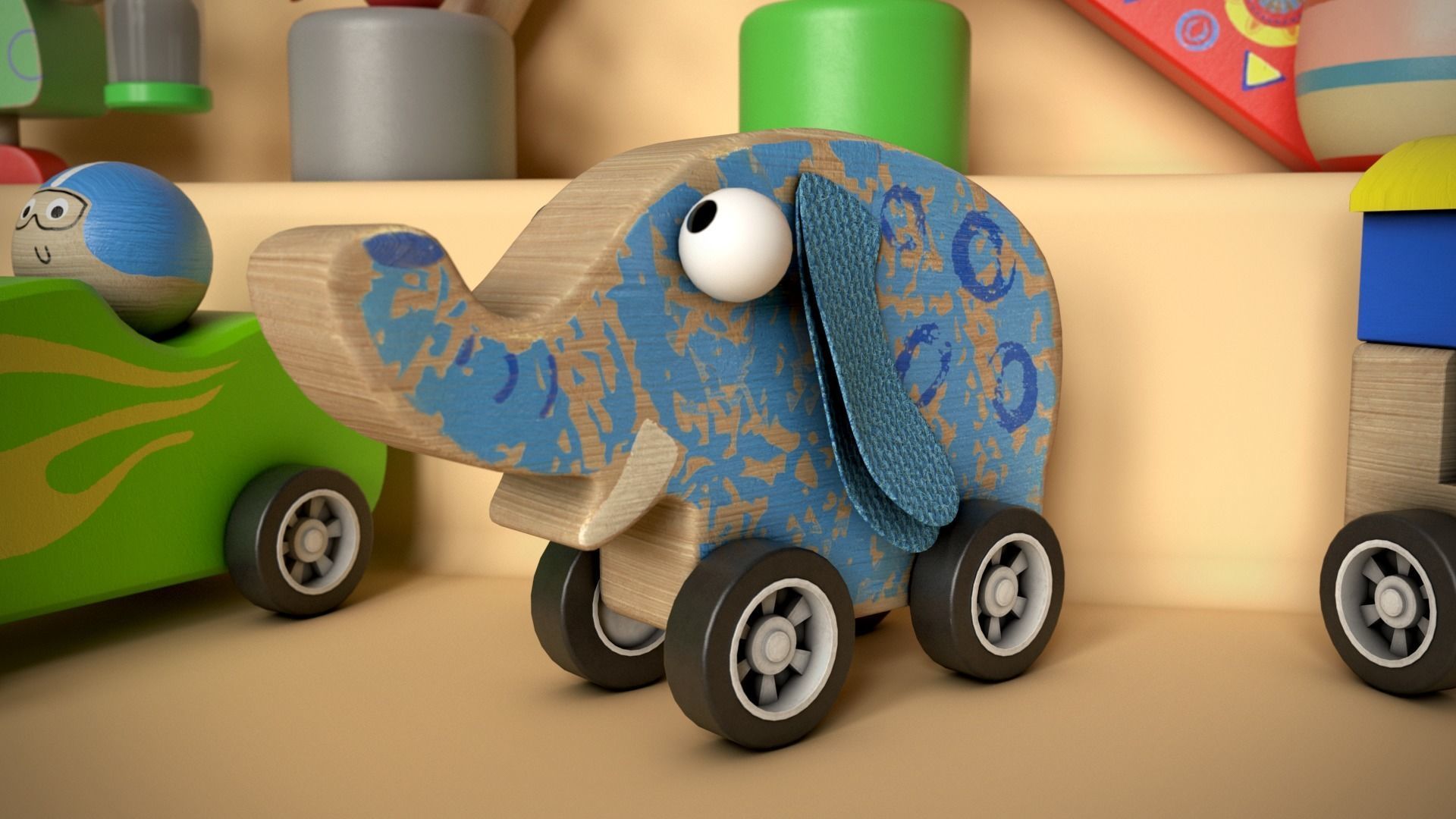 Wooden Toys Package Low-poly 3D model_3