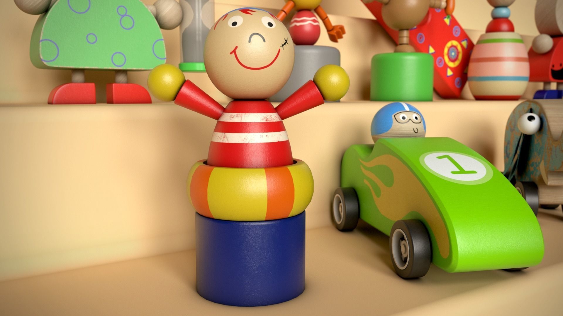 Wooden Toys Package Low-poly 3D model_5