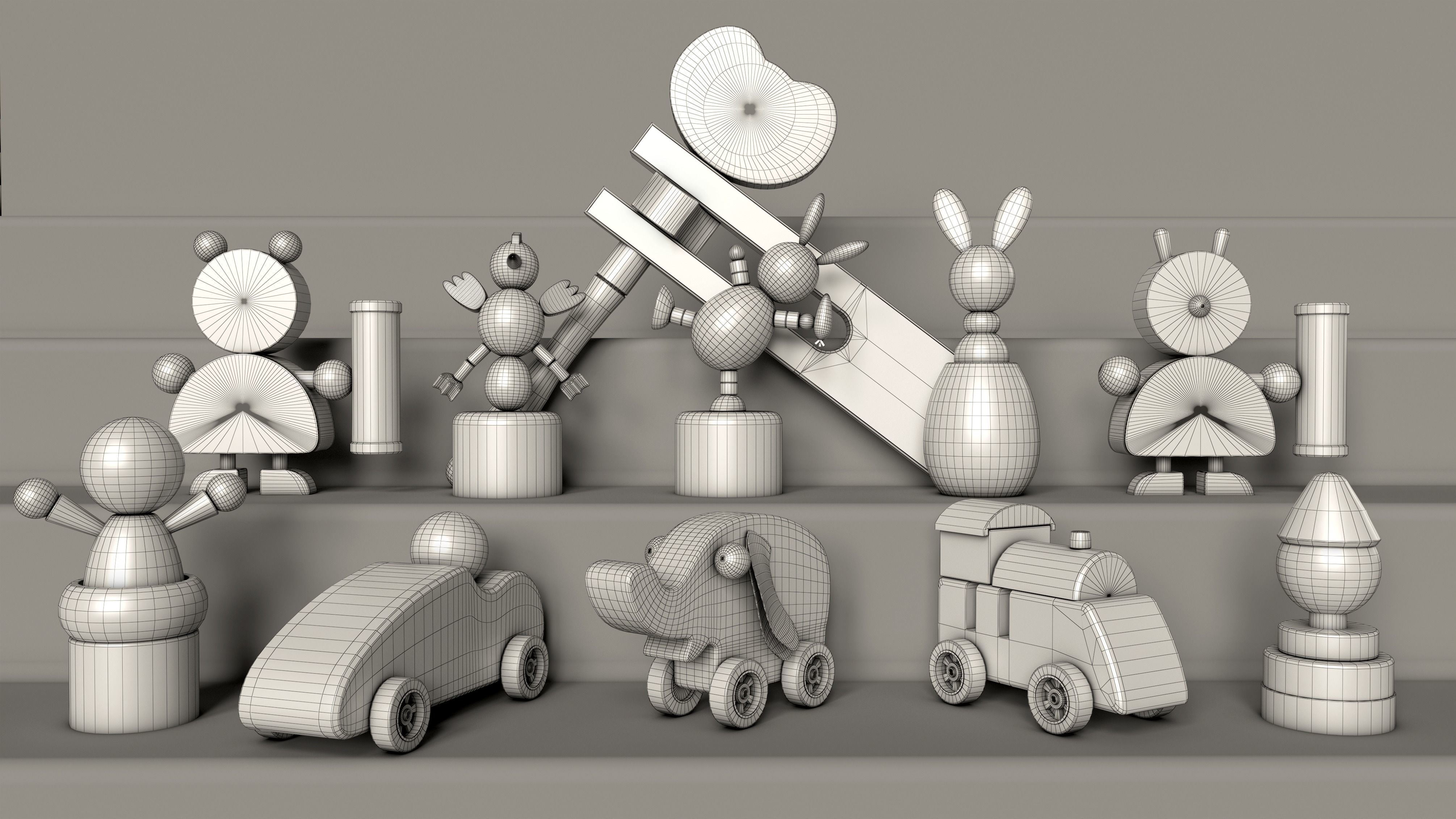 Wooden Toys Package Low-poly 3D model_10