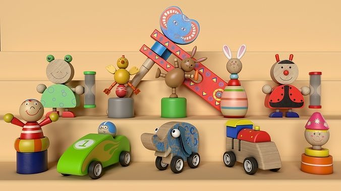 Wooden Toys Package Low-poly 3D model