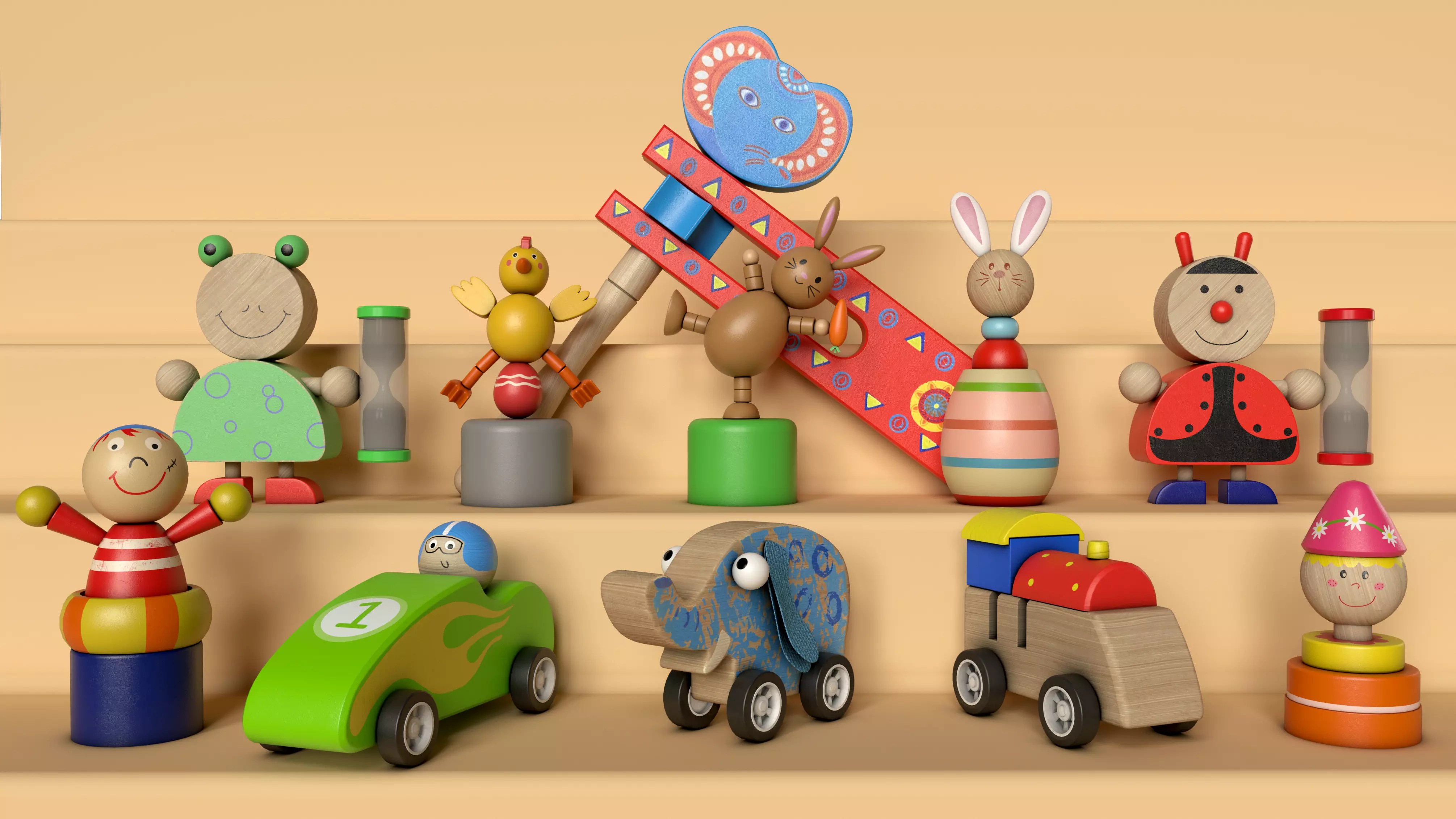 Wooden Toys Package Low-poly 3D model_0