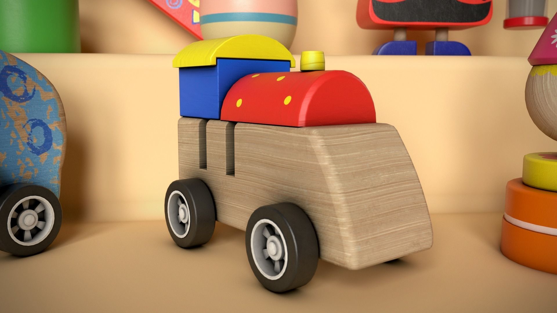 Wooden Toys Package Low-poly 3D model_2