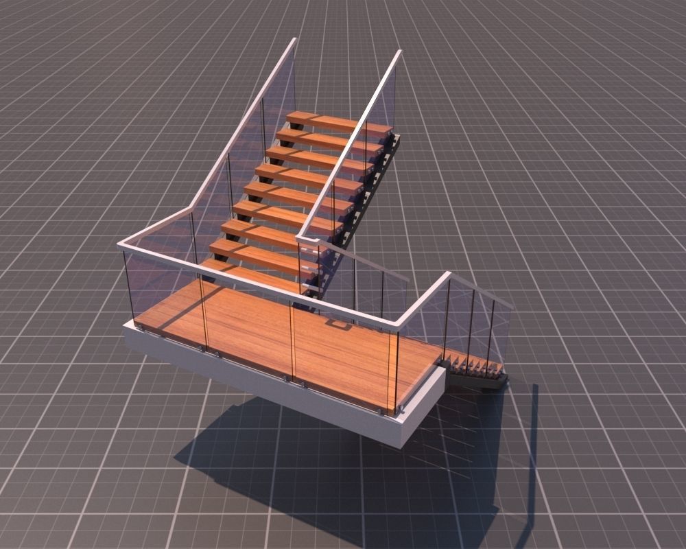 Modern U Staris 3D Model Low-poly 3D model_4