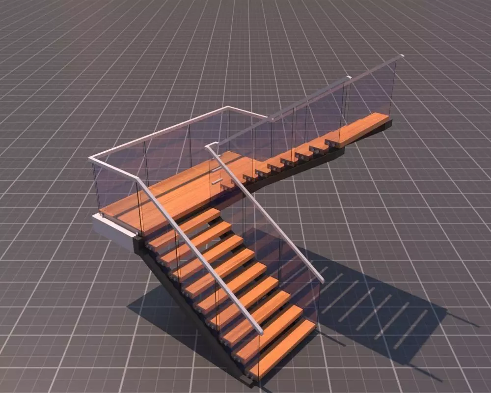 Modern U Staris 3D Model Low-poly 3D model_0