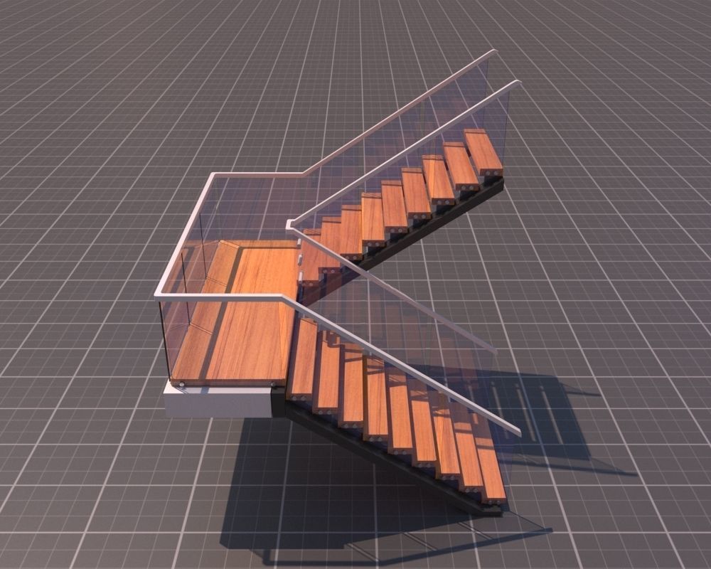 Modern U Staris 3D Model Low-poly 3D model_3