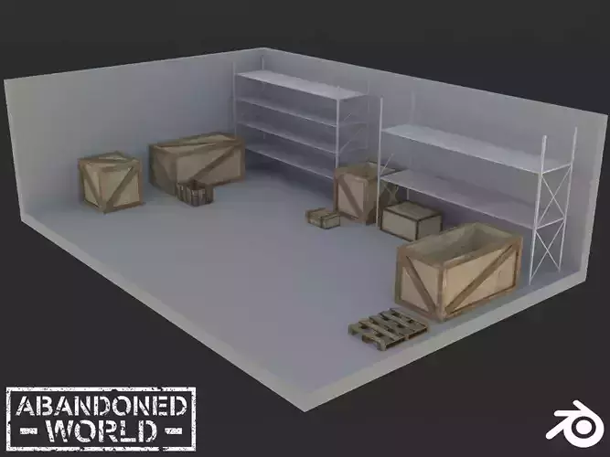 Industrial Shelving and Wood Box Low-poly 3D model