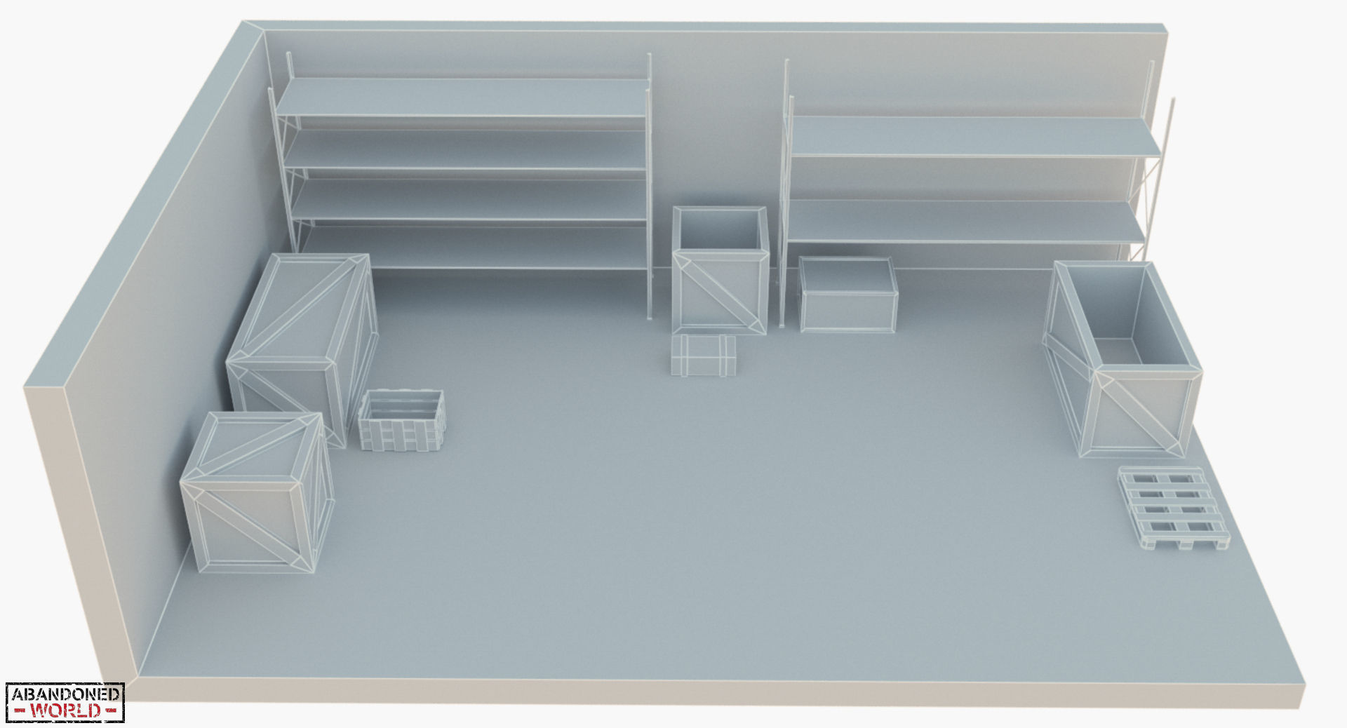 Industrial Shelving and Wood Box Low-poly 3D model_4